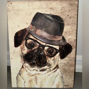 Pug in Fedora Painting on Canvas by Kathryn White 12" x 16"